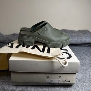 Ganni Recycled Rubber City Mules Clogs 37 6.5 Womens 861 Kalamata Green $275